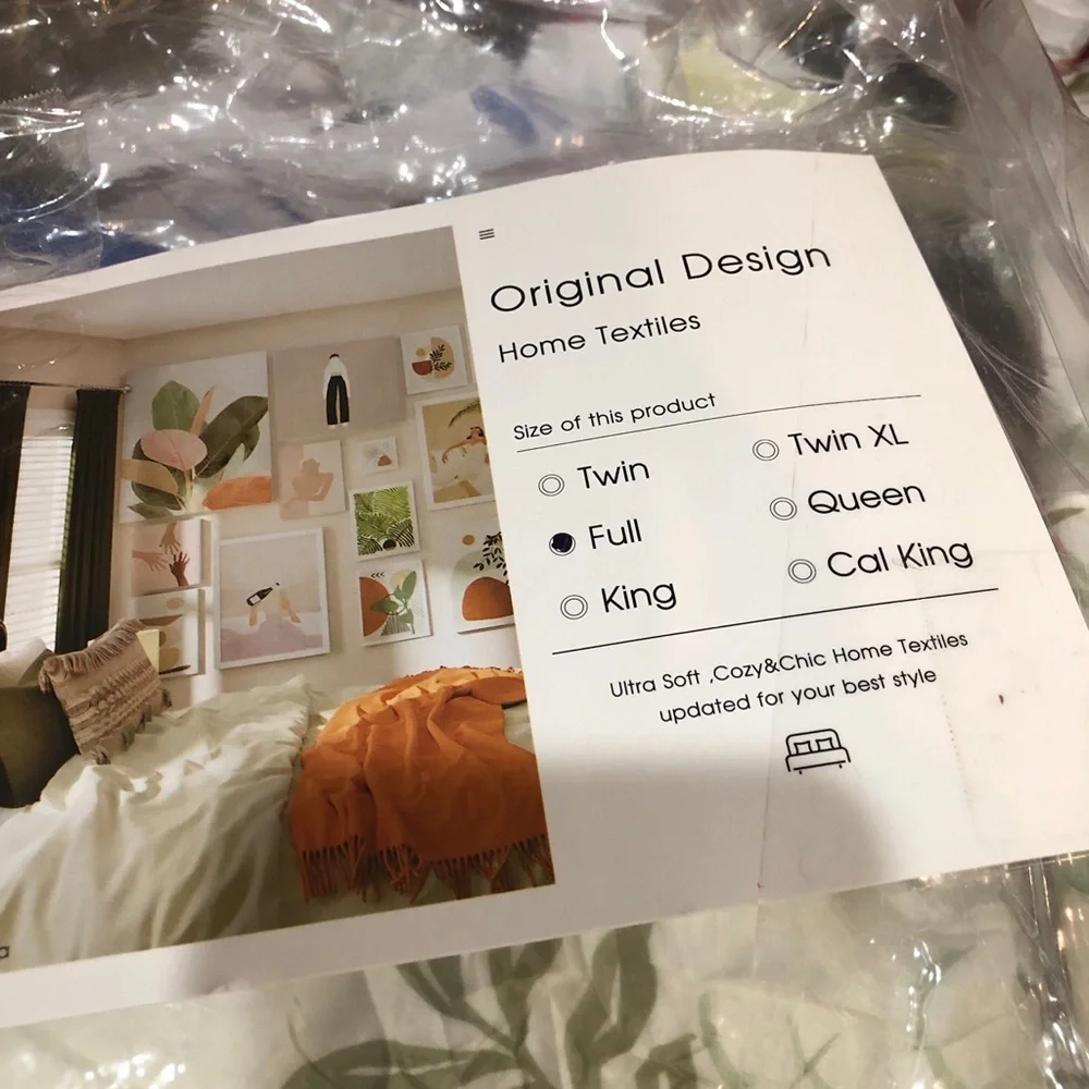 New Full Botanical Comforter / 2 Cases cotton Light Weight,Flowers , Leaves